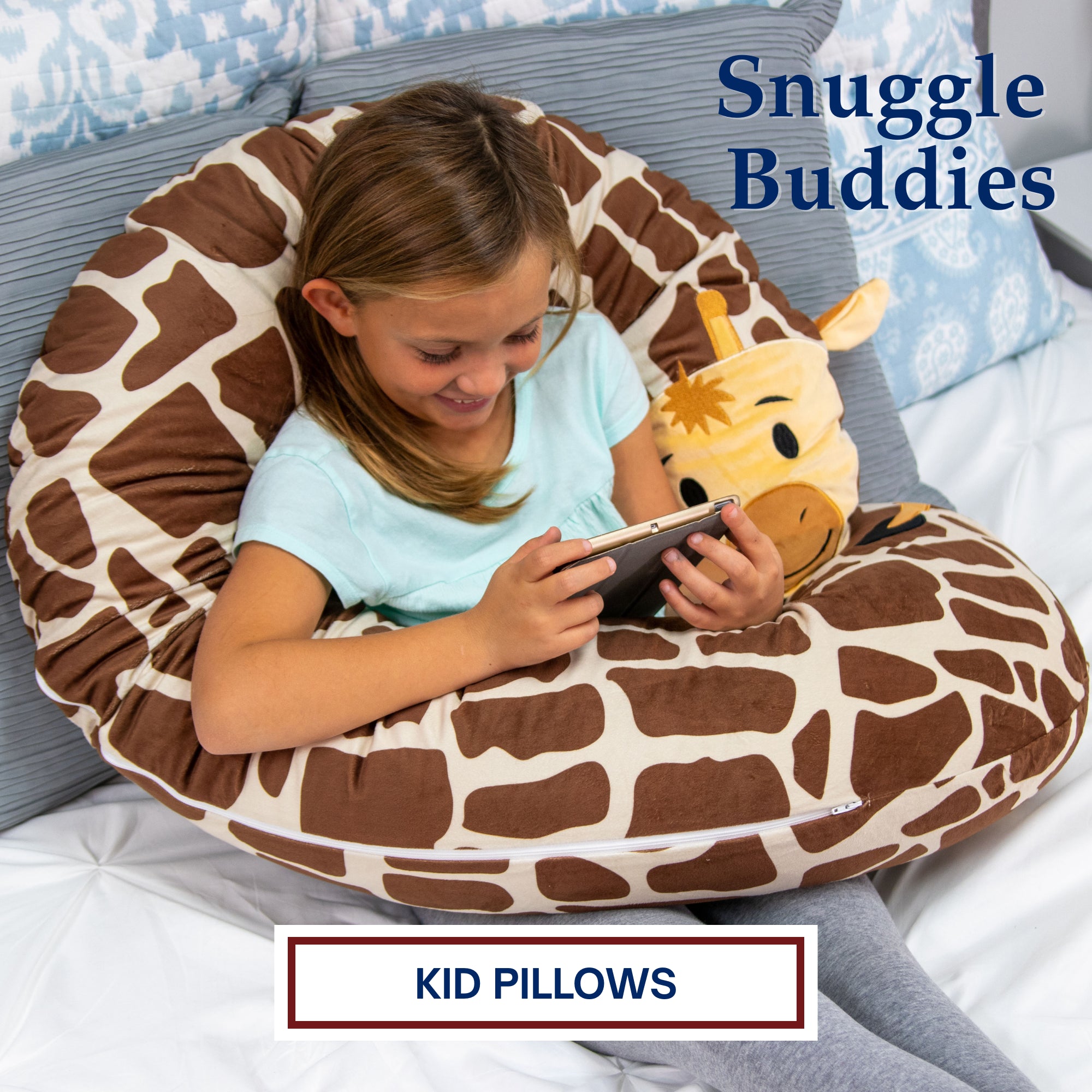 Snuggle Buddies Kid Pillows with a Giraffe Snoogle Jr.