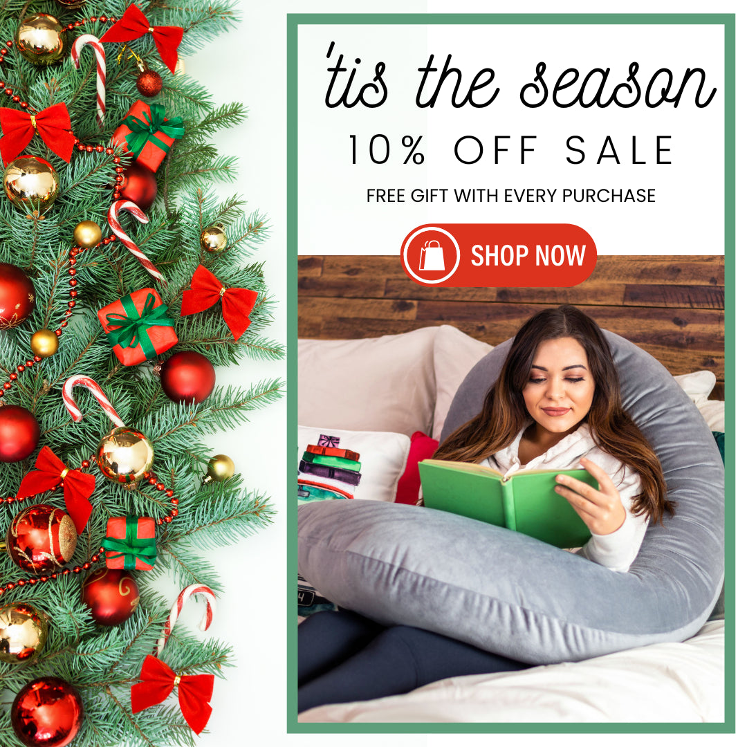 'Tis the season 10% off sale Shop Now with a Snoogle in Plush Slate Free Gift with Every Purchase