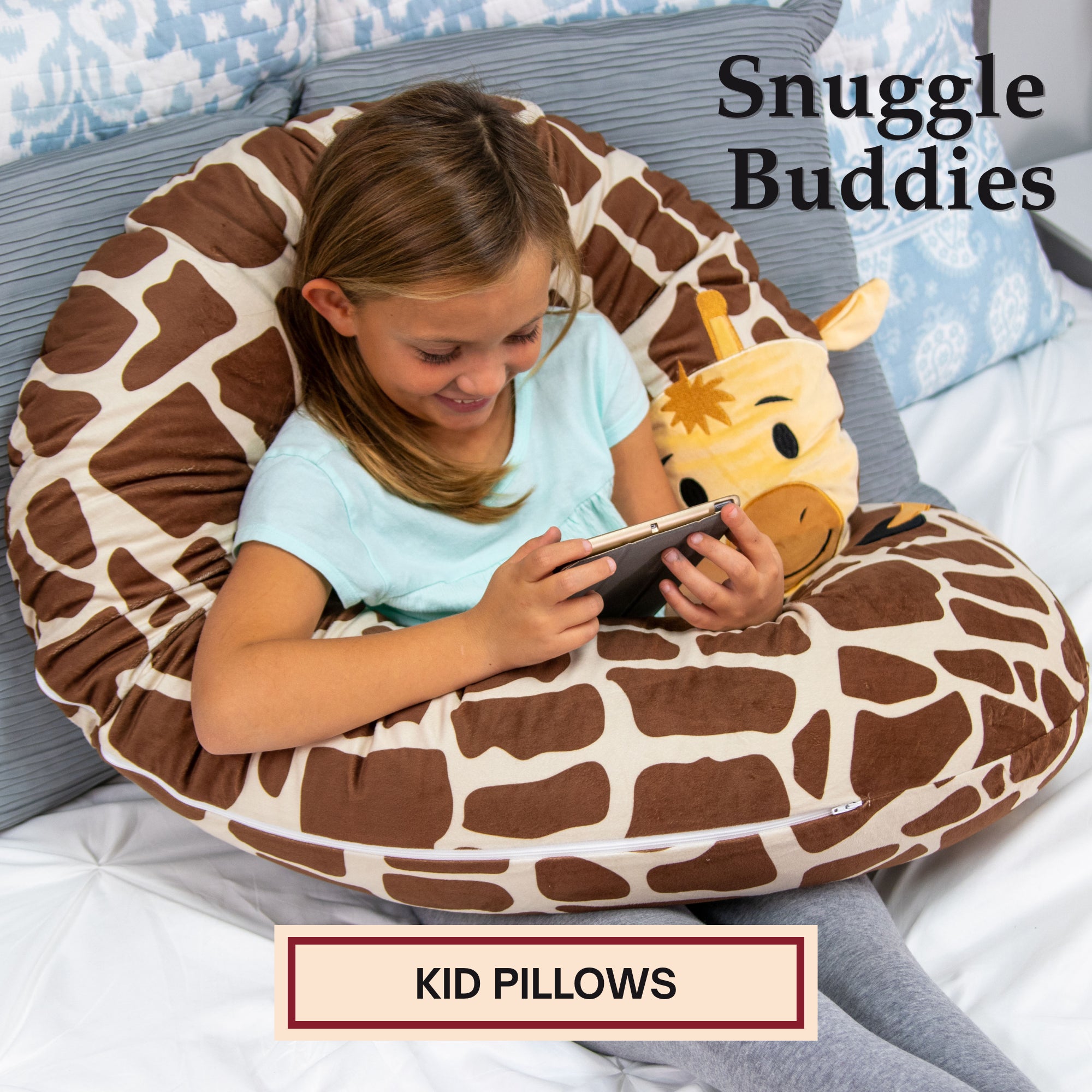 Snuggle Buddies Kid Pillows with a Giraffe Snoogle Jr.