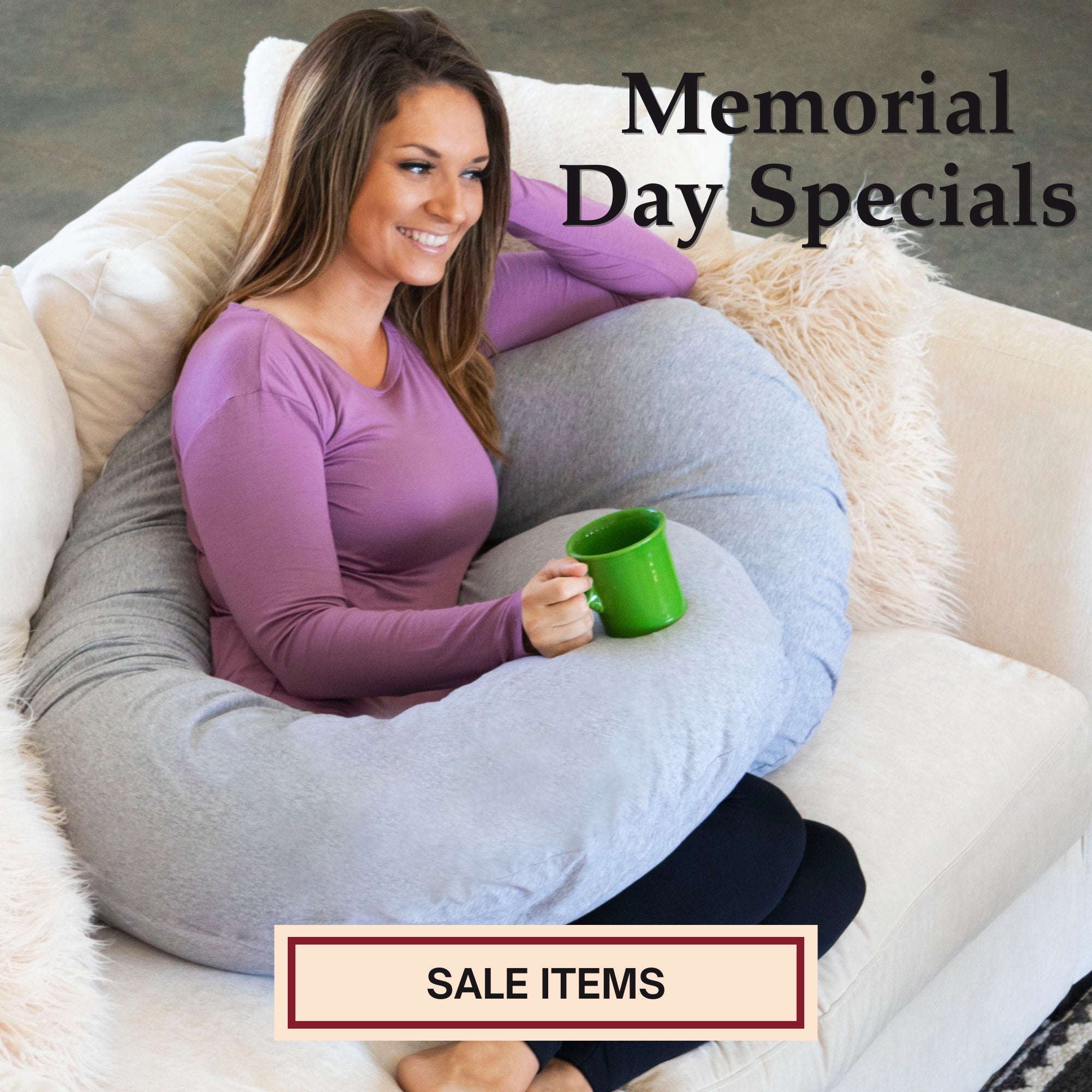 Memorial Day Specials, Sale Items with a Lounge Town Body Pillow in Heather Gray