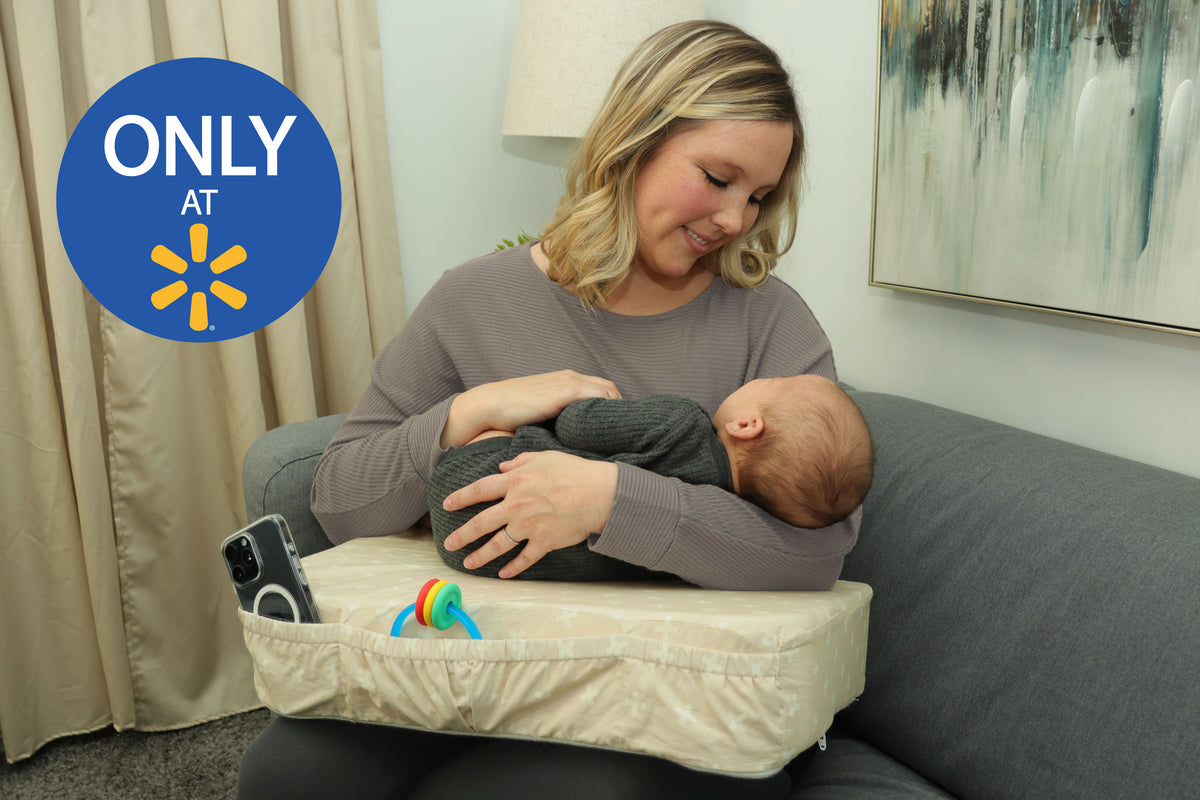 The Natural Nursing Pillow in Swiss Cream with Mom and Baby
