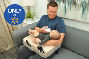 The Natural Nursing Pillow in Swiss Cream with Dad and Baby