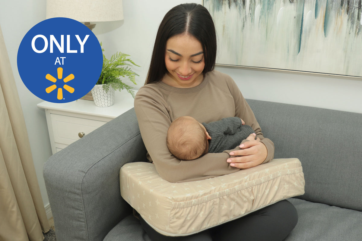 The Natural Nursing Pillow in Swiss Cream with Mom and Baby