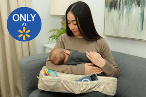 The Natural Nursing Pillow in Swiss Cream with Mom and Baby