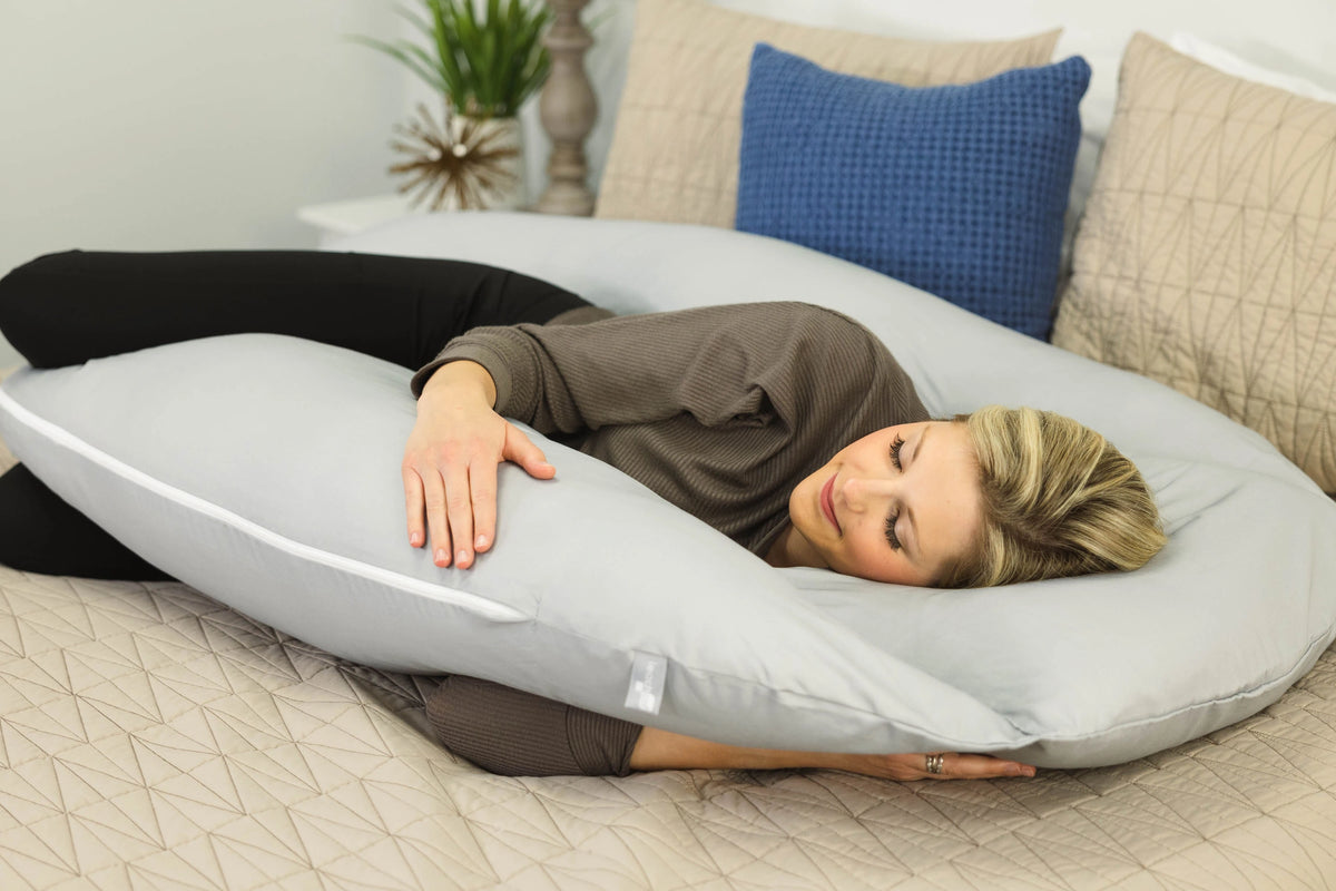 Back N Belly On My Own Supreme Tucked Pillow Lifestyle in Peaceful Gray