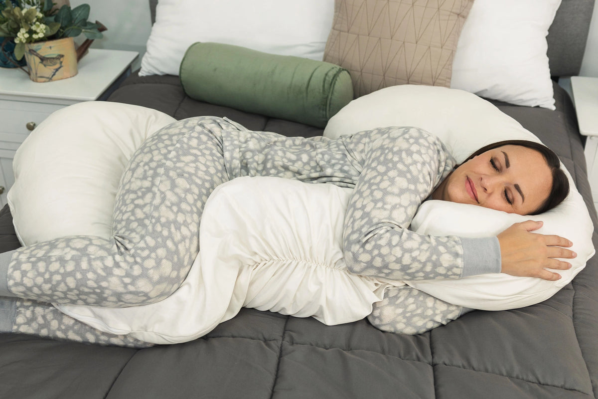 Grow To Sleep Supreme Body Pillow Front Sleeping in Ivory