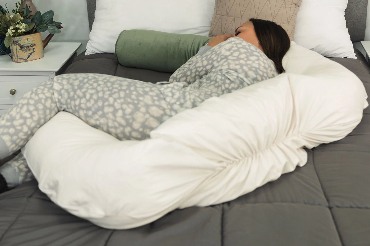 Grow To Sleep Supreme Body Pillow Back Sleeping in Ivory