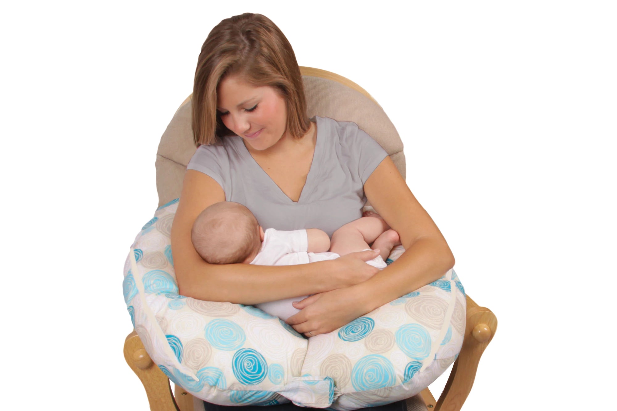 Best Nest Nursing Pillow Feeding Baby in Petal Rounds Teal
