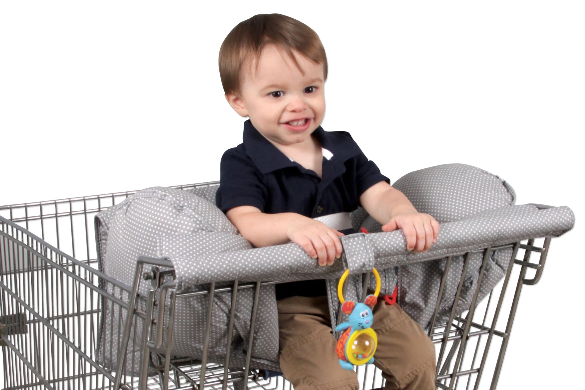Prop R Shopper with child in cart in Gray Pin Dot